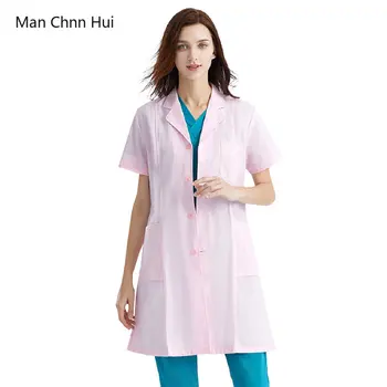 ח אחיד עבור נשים רופאים בגדי העבודה מוצק צבע חלוק מעבדה קליניים תחפושת קוסמטיקה רפואית המעיל אחות תלבושת