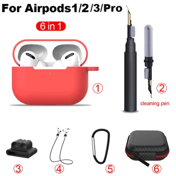 על AirPods 1 2 3 במקרה 6 ב 1 ניקוי עט Bluetooth אוזניות אוזניות סיליקון כיסוי עבור אוויר תרמילי 2 3 Pro תיק אביזרים בקופסא
