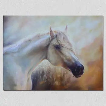גדול הסוס אמנות בד על הקיר במשרד עיצוב צבוע ביד החיה היי ציור דיוקן אמנות מודרנית לבן קישוט הבית