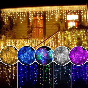חג המולד וילון LED lcicle מחרוזת אור 5M גרלנד הבמה חיצוני עמיד למים דקורטיביים פיות אורות