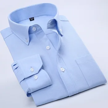 באיכות גבוהה לבן טהור כותנה אוקספורד אריג החולצה של הגברים ארוכות ללא גיהוץ פס הרזיה עסקים ופנאי