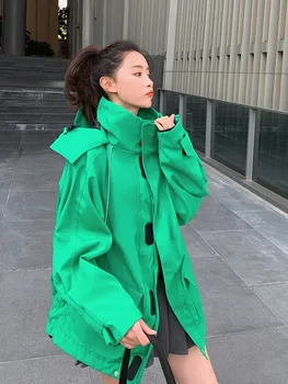SuperAen משרד ליידי המעיל של נשים 2022 האביב והסתיו חדש קוריאני רטרו ירוק רופף מעיל רוח ' קט