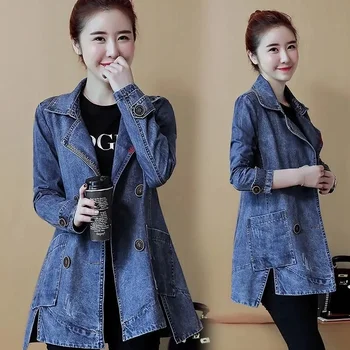 2023 האביב והסתיו בגדים חדשים כל אחד ב-קוריאני גרסה חופשי מזדמן מעיל רוח קליל ג ' ינס נשים מעיל אמצע אורך הגאות