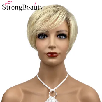 StrongBeauty קצר ישר פאות בלונדיניות פאה סינתטית חום בסדר השיער של נשים