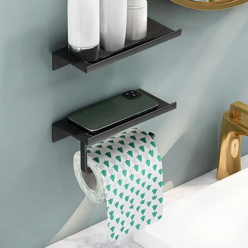 סגסוגת אלומיניום מחזיק נייר טואלט מדף עם מגש אביזרי אמבטיה מטבח קיר רכוב תלוי הנייר טואלט בשירותים הולדר