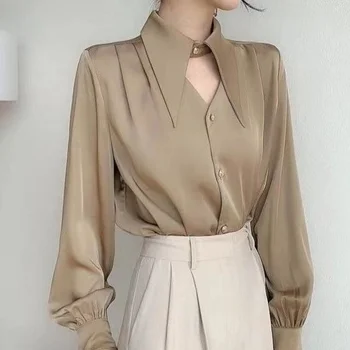 צרפתי רטרו גרייס נשים חולצת המשי אופנה העליונה עסקים בגדי נשים בכיר החולצה