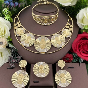 דובאי צבע זהב תכשיטים מגדיר את האישה ללבוש יומיומי מצופה זהב תכשיטים יפים שרשרת עגילים טבעת או צמיד על מסיבת החתונה.