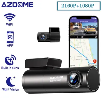 AZDOME M300S Dash Cam שליטה קולית 4K Wi-Fi GPS לרכב DVR רכב המצלמה 2160P ב-Ultra HD ראיית לילה 24 שעות חניה צג מקליט
