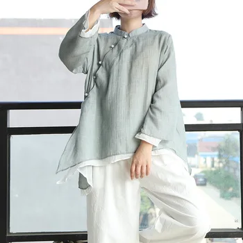 נשים מזדמנים טלאים החולצה מורי ילדה חופשי בסגנון סיני חולצות נקבה צלחת כפתור החולצה מקסימום בנות 2020 החולצה