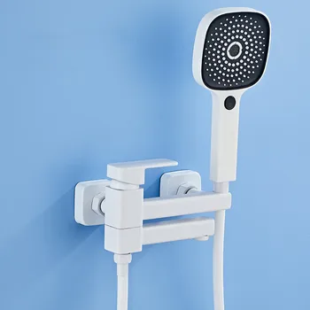 אמבטיה חדר אמבטיה ברזים להגדיר חמה & קר פליז מוצק עם Rotatable כף יד מערבל מקלחת ברזי קיר רכוב בסיס קבוע לבן