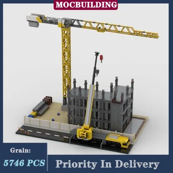 MOC עירונית אתר הבנייה של מגדל קריין בניית מודל בלוק הרכבה משאית ברחוב נוף אדריכלות אוסף סדרת צעצוע מתנות