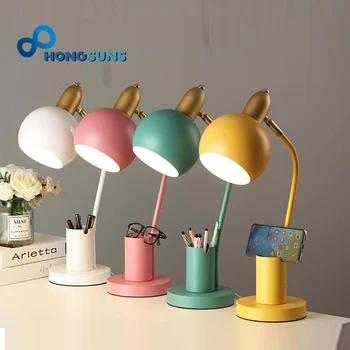 נורדי ברזל אמנות LED אופנה פשוטה מנורת שולחן עין הגנה עמעום מתכת מחזיק עט מנורת שולחן סלון חדר שינה עיצוב הבית
