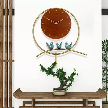 סיני חדש מעץ מלא יוקרה שעון קיר יצירתי מסתובב נחלים אילם קיר שעון בסלון הבית אופנה מקרמיקה שעון