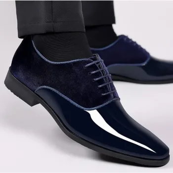 כחול פטנט נעלי עור גברים מזדמנים עסקי נעלי תחרה רשמי במשרד העבודה נעליים זכר מסיבת החתונה אוקספורד 2023 חדש