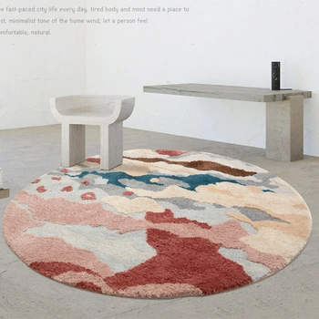 יוקרה ההגירה ורוד עגול Tufting שטיח חמוד החדר של הילדה רך אזובי שטיח הרצפה בחדר השינה מיטה עיצוב הבית 3D היער השטיח