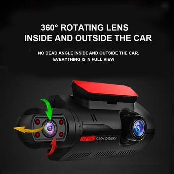 1080P עדשה כפולה 2 ערוץ Dash Cam עבור מכונית מצלמת וידאו מקליט Dashcam DVR קופסה שחורה High Definition רחב זווית ראיית לילה