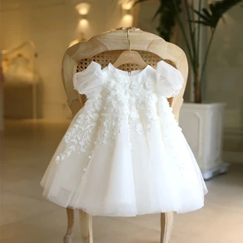 פרח ילדה שמלת חתונה עבור בנות תינוק תינוק תחרה טלאים לבנים שמלות נשף ילדים הטבילה עיד רשמי שמלות אלגנטיות