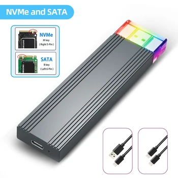 M. 2 NVMe כונן קשיח SATA תיבת RGB חיצוני SSD מתאם M/B+MKey USB-USB-C סגסוגת אלומיניום תמיכה UASP לקצץ