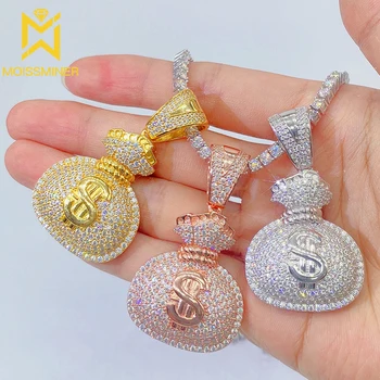 Moissanite S925 כסף כסף תליון תיק שרשראות לגברים אמיתיים שרשרת יהלומים תכשיטי נשים לעבור בוחן
