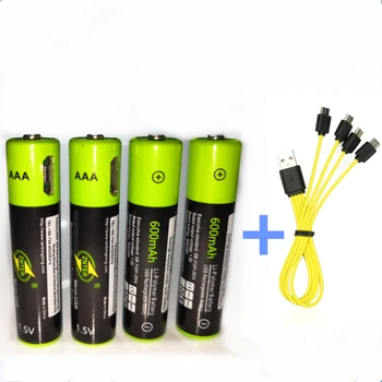 ZNTER AAA נטענות סוללות AAA 1.5 V 600mAh USB טעינת סוללת ליתיום Bateria עם כבל מיקרו USB