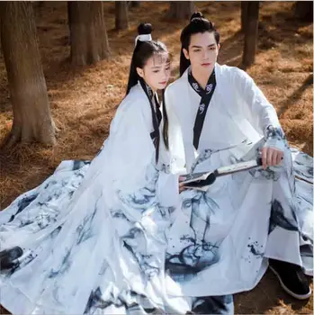 זוגות Hanfu סיני מסורת עתיקה שמלה פנטזיה למבוגרים מסיבת תחפושות קוספליי תלבושת לבנה Hanfu עבור גברים&נשים בתוספת גודל