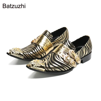 Batzuzhi הסוג האיטלקי בעבודת יד נעלי גברים זהב חגורה מעור נעלי גברים נעלי חתונה למסיבה Zapatos Hombre, 38-47