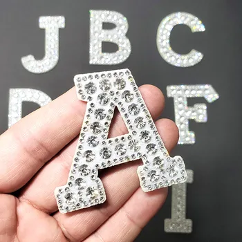 A-Z לבן נקי ריינסטון מכתב ברזל על כתמים על בגדים בלינג האלפבית האנגלי לוגו של אפליקציה פסים DIY בגדים מדבקה