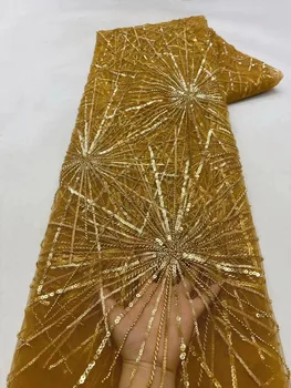 יוקרתי פייטים חרוזים טול תחרה בד 2022 באיכות גבוהה רקמה זהב צרפתי רשת טול תחרה שמלת ערב