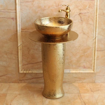 אמנות מרפסת רצפת חדר האמבטיה נחיתה המעמד אגן משולבת פורצלן, כלי רחצה כיור הזהב