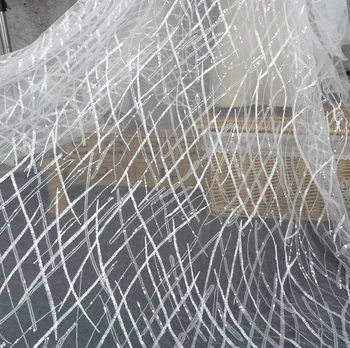 150 סנטימטרים רוחב חדש רקום פייטים לבן רשת רקום תחרה בד DIY חתונה שמלה חצאית בגד בד