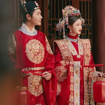סיני שמלת נשים&גברים עתיקה מסורתית Hanfu האדום פניקס Guanxia שמלת חתן&כלה הוא שמלת החתונה לזוגות