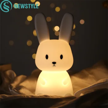 חמוד LED לילה אור ארנב חיישן מגע השינה ליד המיטה מנורה קישוט חדר סיליקון באני שידות המנורה ילדים מבוגרים מתנה