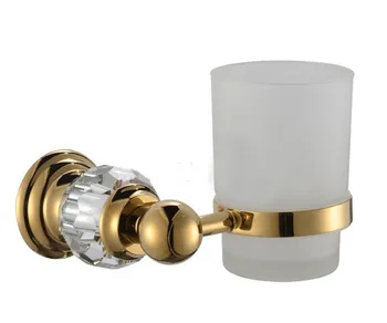 קריסטל+ פליז+זכוכית אביזרי אמבטיה זהב כוס אחת טמבלר מחזיקי מברשת מחזיקי גביע CY003
