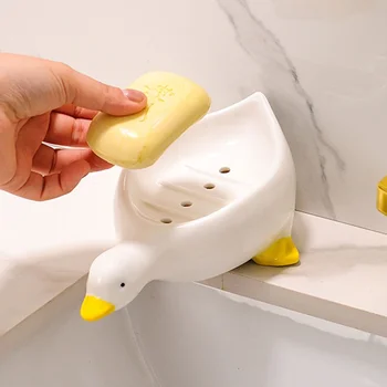יצירתי הברווזון קרמיקה לסבון ניקוז ביתיים שירותים AccessoriesToilet כיור מחזיק סבון