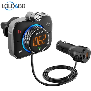 LOLOAGO משדר FM Bluetooth 5.0 המכונית ערכת דיבורית AUX מקלט אודיו מיקרופון נשלף QC3.0+PD 12W USB מטען רכב נגן MP3
