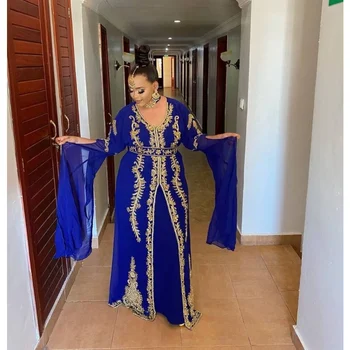 כחול רויאל דובאי, מרוקו Kaftans Farasha Abaya שמלות פרחוניות ארוכות שמלות אירופאי ואמריקאי מגמות אופנה