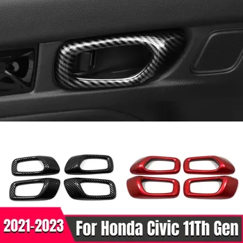 4PCS עבור הונדה סיוויק 11 Gen 2021-2023 ABS פחמן המכונית דלת פנימית ידית מכסה קערת לקצץ מסגרת מדבקה אוטומטי הפנים אביזרים