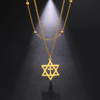 קאזאדור נירוסטה זהב צבע הכוכב של דייויד כריסטיאן תליון צלב שרשרת תכשיטים שרשראות לגברים נשים יהודיות בישראל