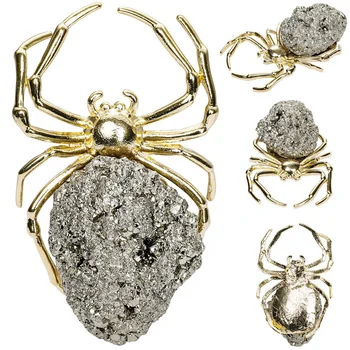 טבעי פיריט קריסטל מינרלים עכביש עקרבים דוגמנות מלאכות קישוטים בצר קוורץ Geode סגסוגת שיבוצים קישוט יצירתי מתנה