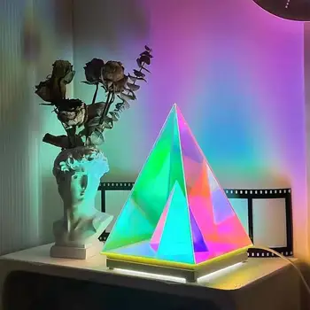 LED מנורת שולחן הקובייה RGB מנורת שולחן מרובע אקרילי משמש עבור מלון קישוט חדר אוכל חדר השינה לסלון אווירה המנורה