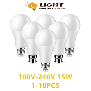 1-10PCS Bombillas LED ahorro de energía A60 AC120V E27 220V B22 15W 100LM/W סופר מבריק לבן חם אור קניון תאורה ביתית
