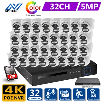4K 32CH NVR מערכת אבטחה CCTV מצלמה 5MP שני בדרך אודיו מקורה חיצונית מצלמת IP בצבע ראיית לילה מעקב וידאו קיט