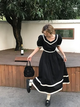 86-94cm החזה / אביב קיץ נשים אלגנטי תחרה טלאים רמי שמלות שחורות
