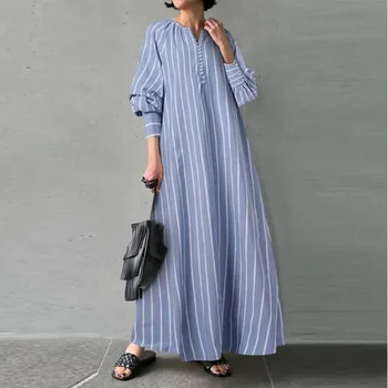 2023 קיץ אופנה שמלה חדשה עם פסים הדפסה חופשי מזדמן לא סדיר אופנת רחוב Oversize החלוק של נשים קוריאני אלגנטי שמלות ארוכות