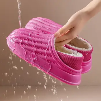 חורף נשים פרווה נעלי עמיד למים חמים קטיפה משק הבית מגלשות מקורה הביתה בלעדי עבה נעלי Non-להחליק מוצק זוג סנדלים