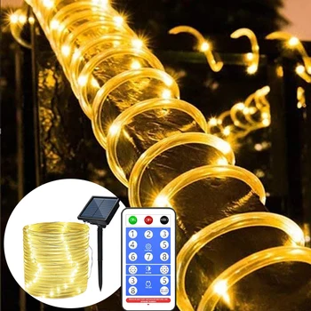 300 חבל הובילו צינור אורות סולארית מופעל על Warterproof פיות אורות מחרוזת קישוט חג המולד גן רחוב, פטיו, מרפסת גרלנד