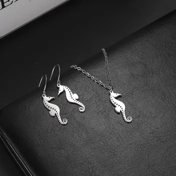 קאזאדור נירוסטה חמוד ההיפוקמפוס תכשיטים מגדיר עבור נשים בנות הים הסוס להשתלשל עגיל שרשרת תליון מתנות יום הולדת