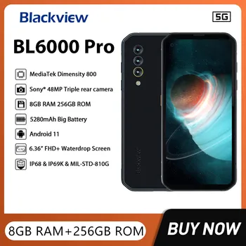 Blackview BL6000 Pro 5G טלפונים חכמים IP68, עמיד למים 48MP משולש המצלמה 8GB 256GB RAM ROM 6.36 אינץ'. הגירסה העולמית טלפונים ניידים