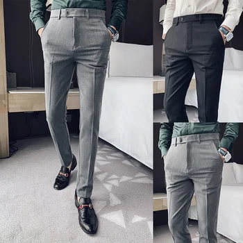 חליפת מכנסיים גברים של מכנסיים פורמליים החדש עם כפות רגליים קטנות סלים רגל ישרה מכנסיים אופנה מזדמנים גברים של ביגוד שמלה מכנסיים באורך מלא מכנסיים