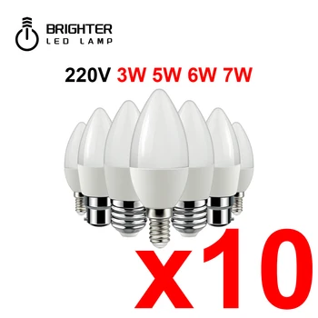 10 חתיכה Led Bulb C37 3w 5w 6w 7w חם, לבן קר, לבן אור יום B22 E14 E27 AC220v-240v 6000k לקישוט הבית מנורה.